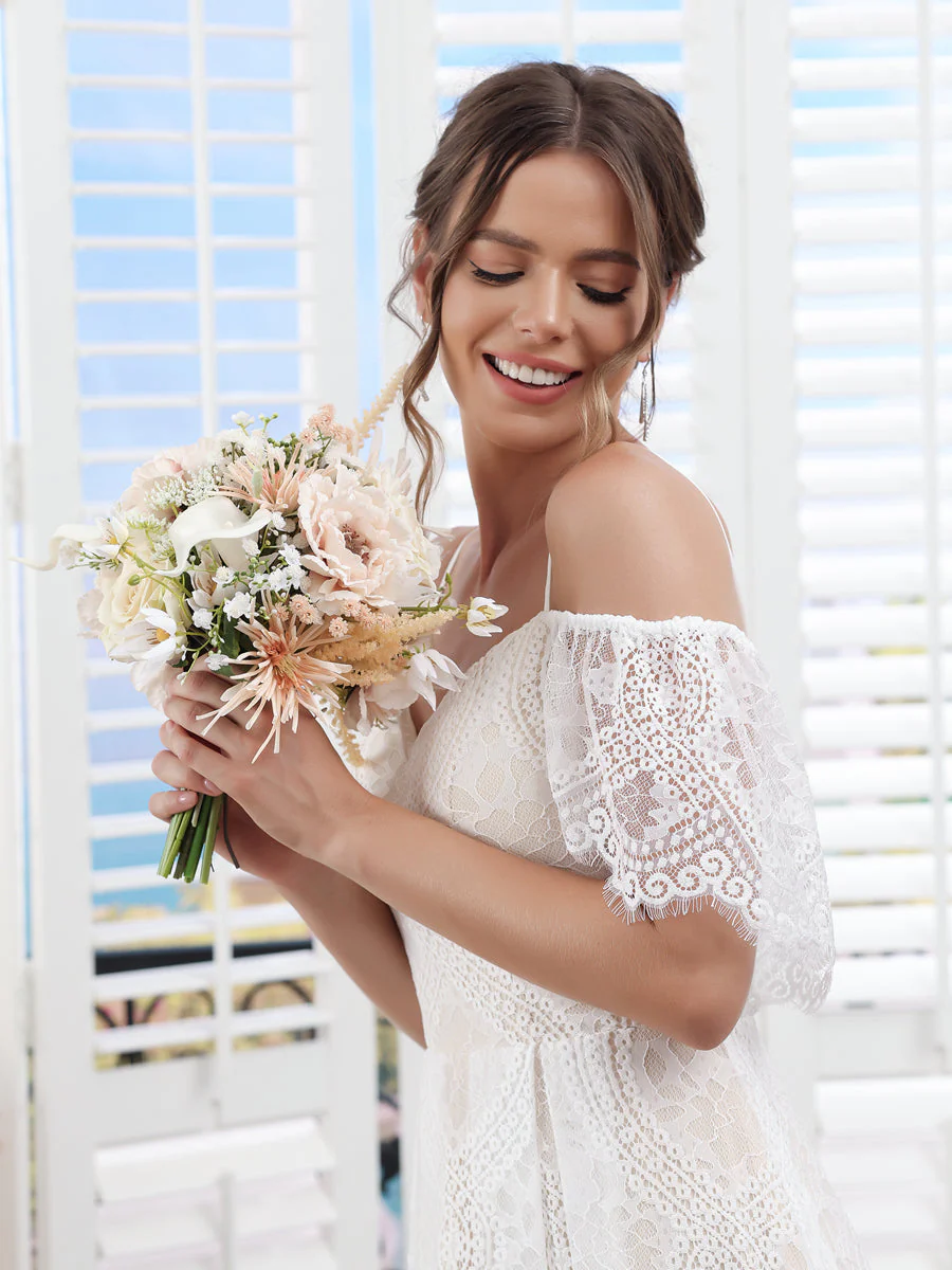 Artificial Posy Wedding Bridal Bouquets in Pearl Pink & Ivory - Image 4