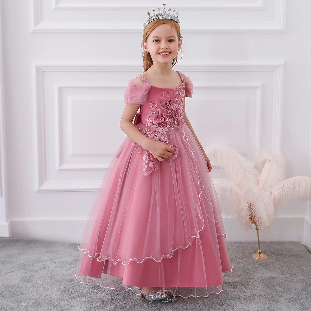 Ball Gown Cold Shoulder Short Sleeves Flower Girl Dresses with Beading - Image 3