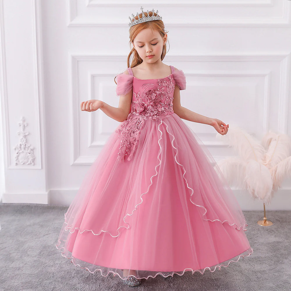 Ball Gown Cold Shoulder Short Sleeves Flower Girl Dresses with Beading - Image 4