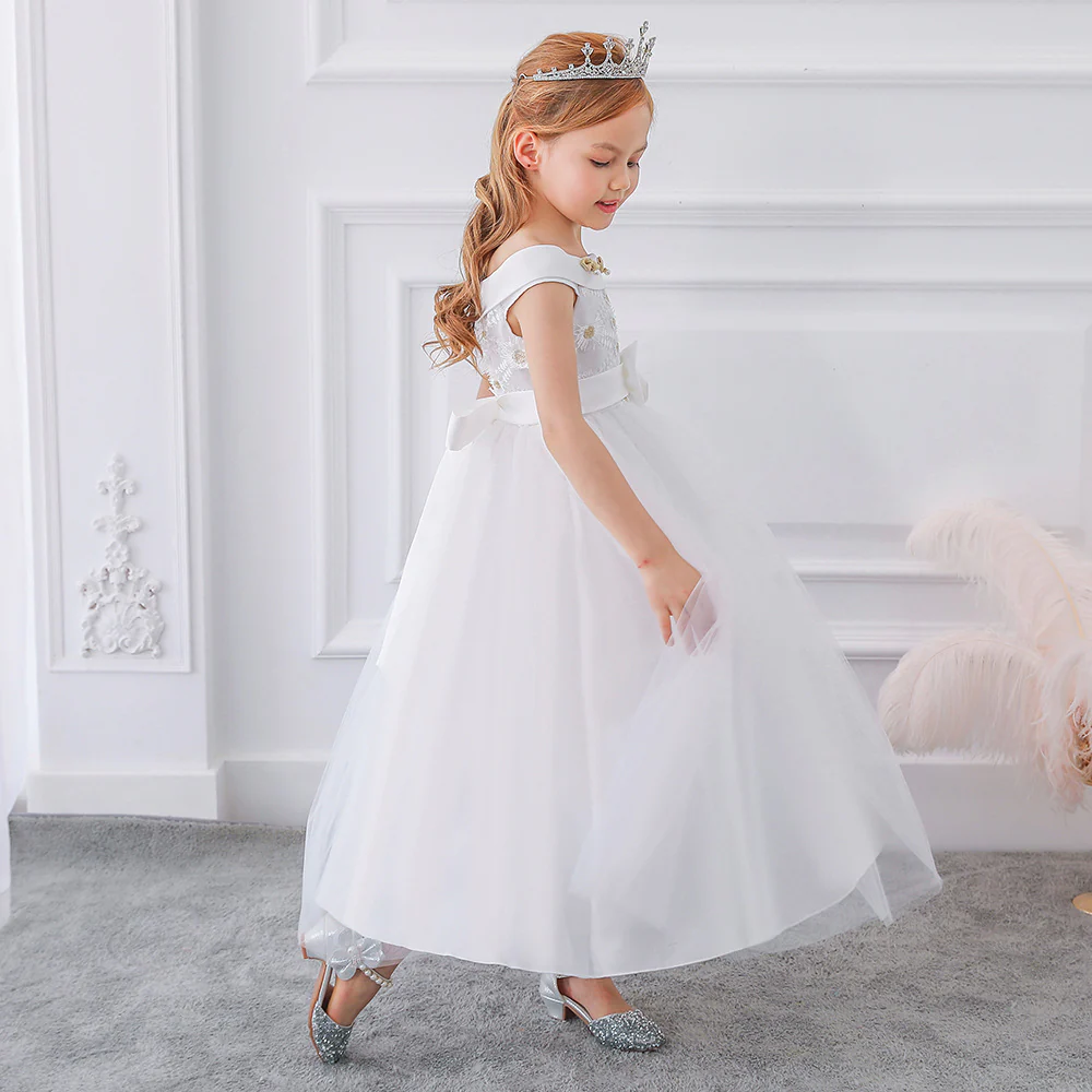Ball Gown Off-the-Shoulder Short Sleeves Flower Girl Dresses with Bow Knot - Image 3