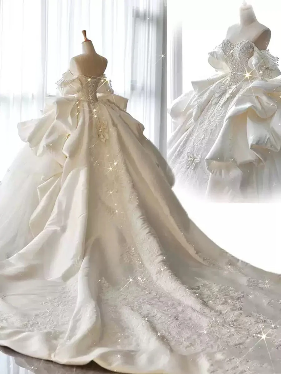 Ball Gown Off-the-Shoulder Wedding Dresses with Appliques & Beadings - Image 5