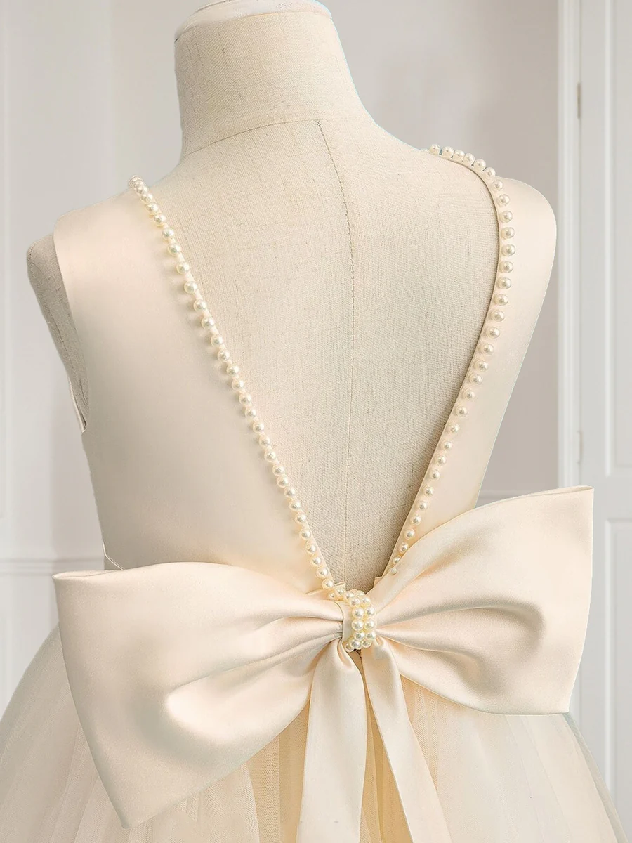 Ball-Gown Scoop Floor-Length Sleeveless Flower Girl Dresses With Beading & Bow - Image 4