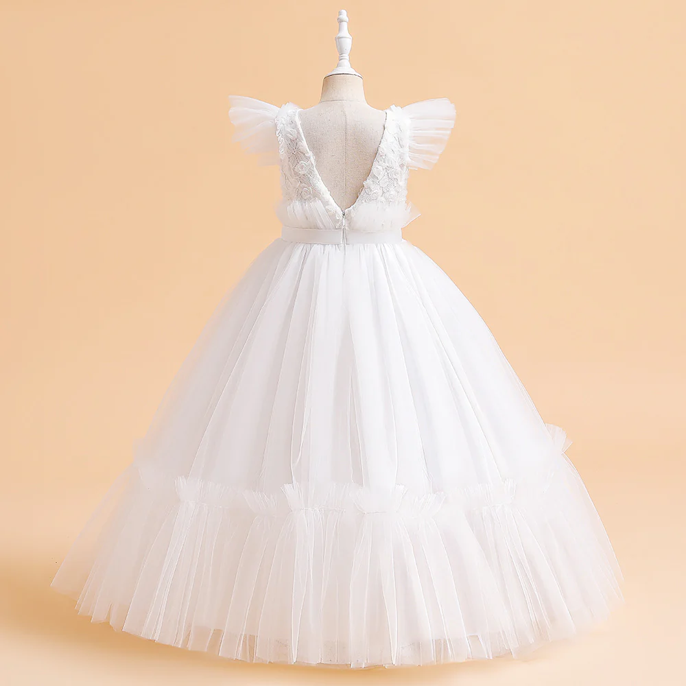 Ball Gown Scoop Flying Sleeves Flower Girl Dresses with Sash - Image 2