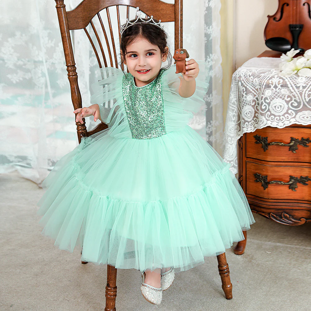 Ball Gown Scoop Flying Sleeves Flower Girl Dresses with Sequins - Image 5