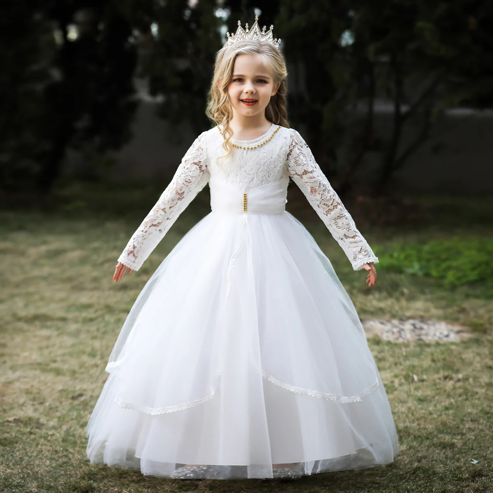 Ball Gown Scoop Long Sleeves Lace Flower Girl Dresses - Image 4