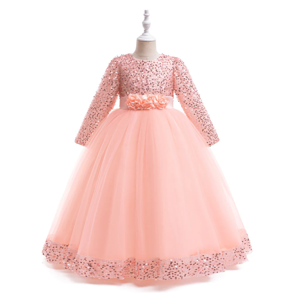 Ball Gown Scoop Long Sleeves Sequined Christmas Dresses for Girls - Image 5