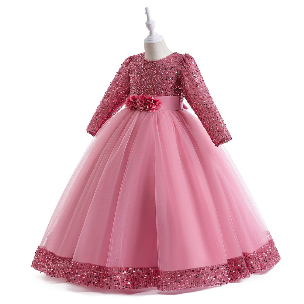 Ball Gown Scoop Long Sleeves Sequined Christmas Dresses for Girls - Image 8