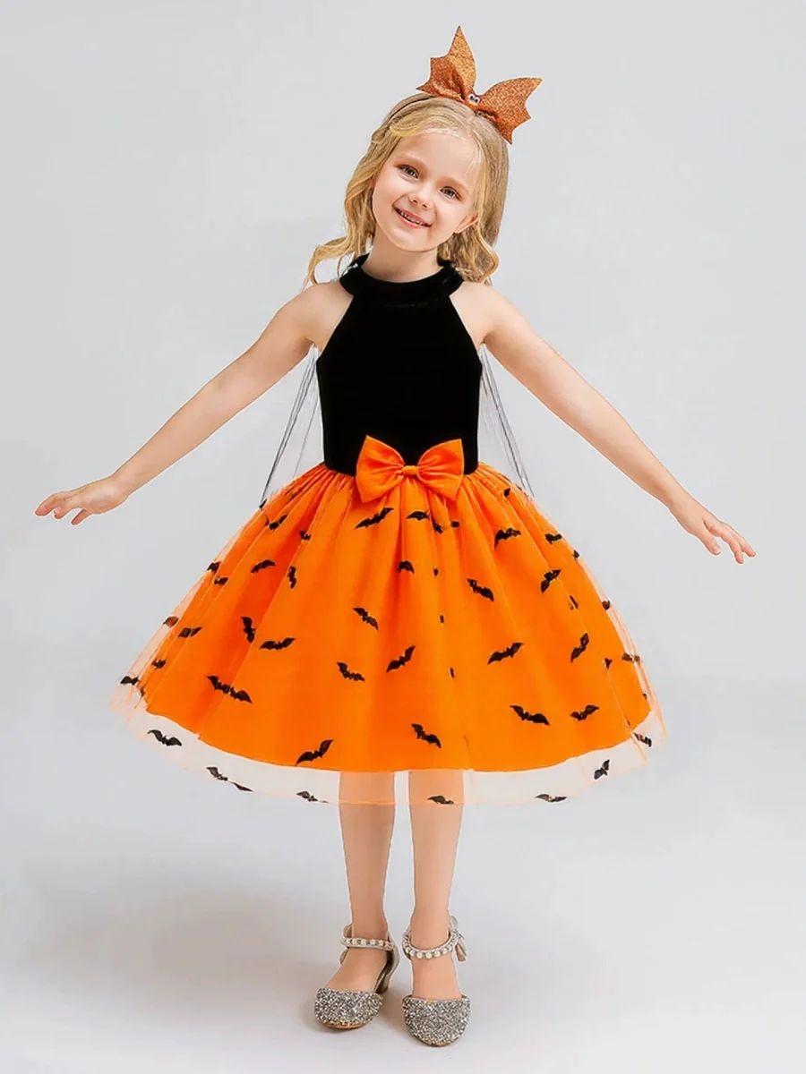 Ball Gown Scoop Neck Sleeveless Knee-Length Halloween Dresses for Girls With Sash - Image 3