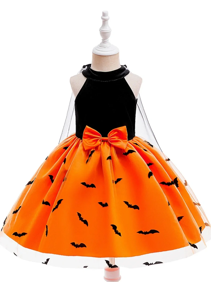 Ball Gown Scoop Neck Sleeveless Knee-Length Halloween Dresses for Girls With Sash - Image 4