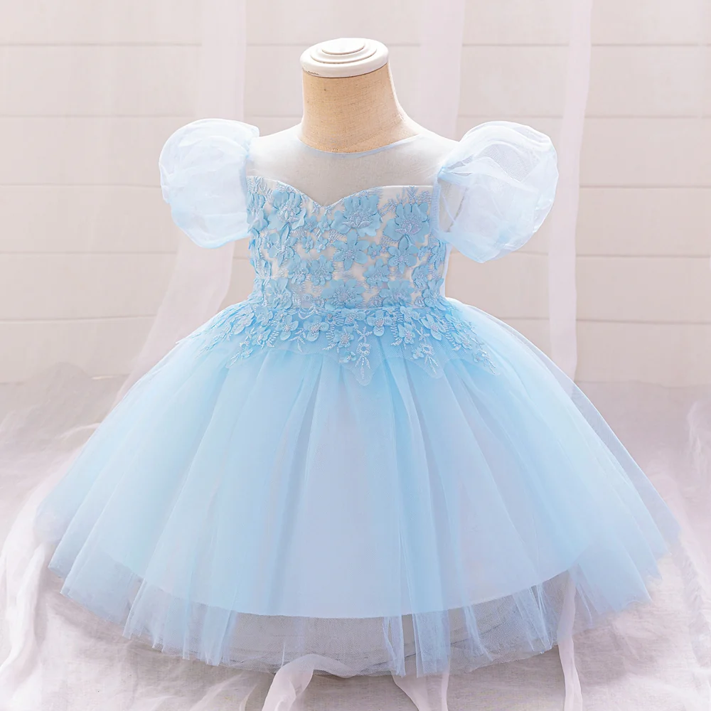 Ball Gown Scoop Puff Sleeves Applique Flower Girl Dresses - Image 3