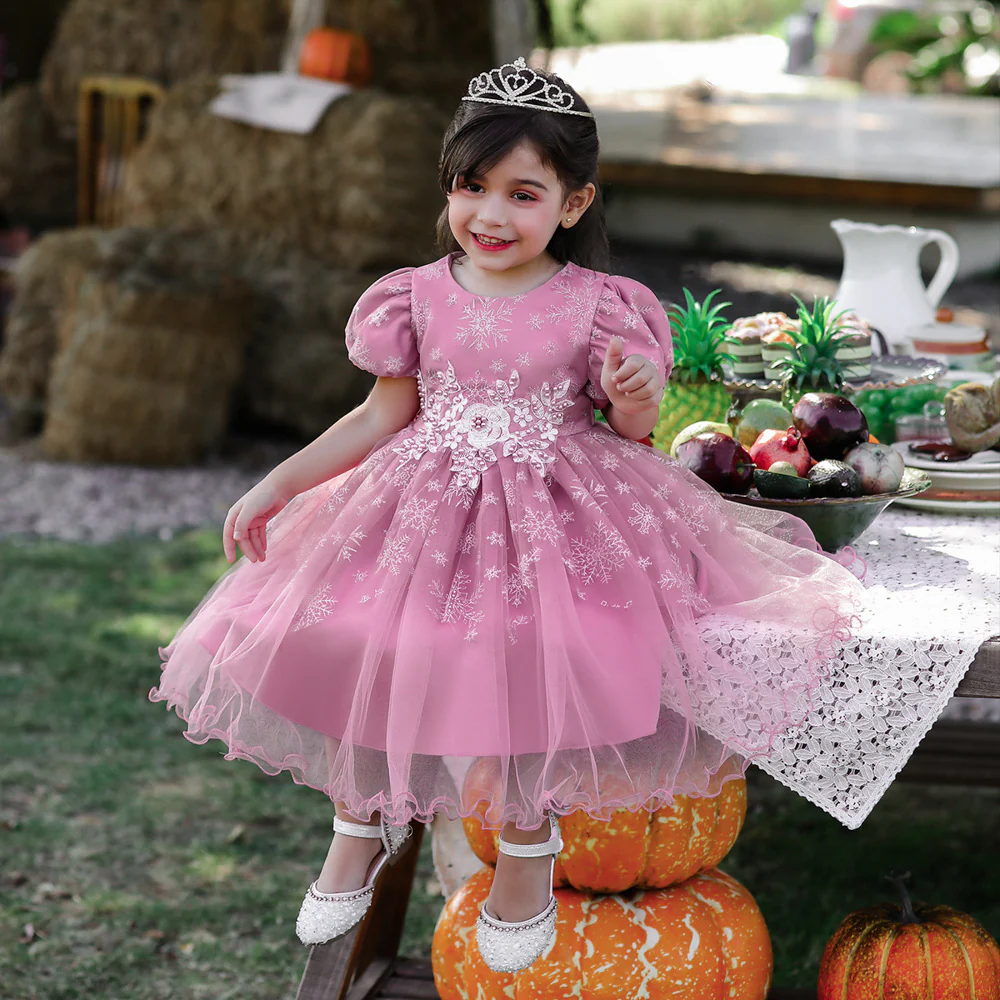 Ball Gown Scoop Puff Sleeves Flower Girl Dresses with Beading - Image 3