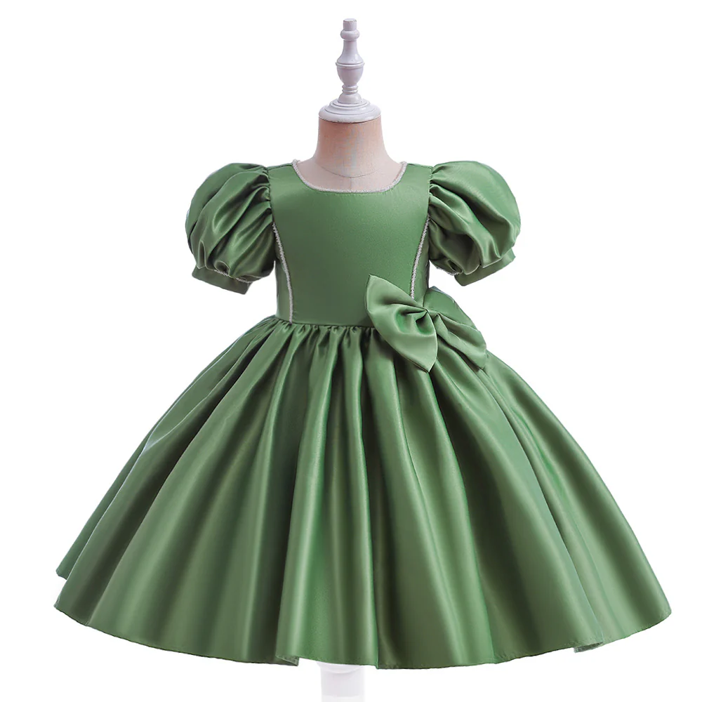 Ball Gown Scoop Puff Sleeves Flower Girl Dresses with Bowknot - Image 3
