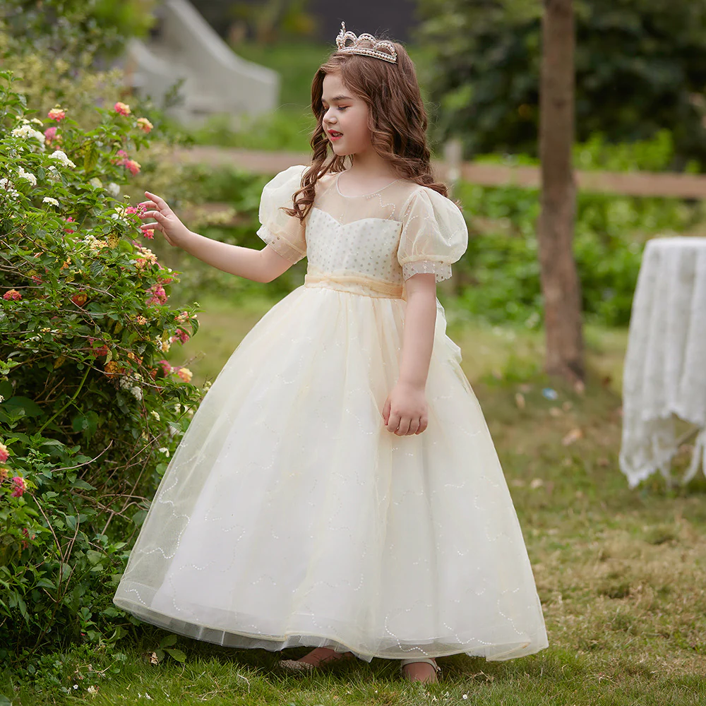 Ball Gown Scoop Puff Sleeves Flower Girl Dresses with Sequins - Image 3