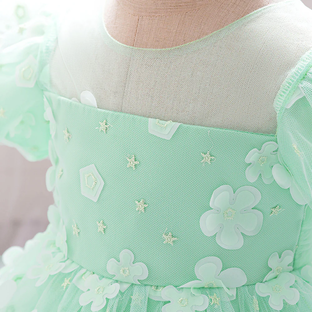Ball Gown Scoop Puff Sleeves Flower Girl Dresses with Solid Flowers - Image 4