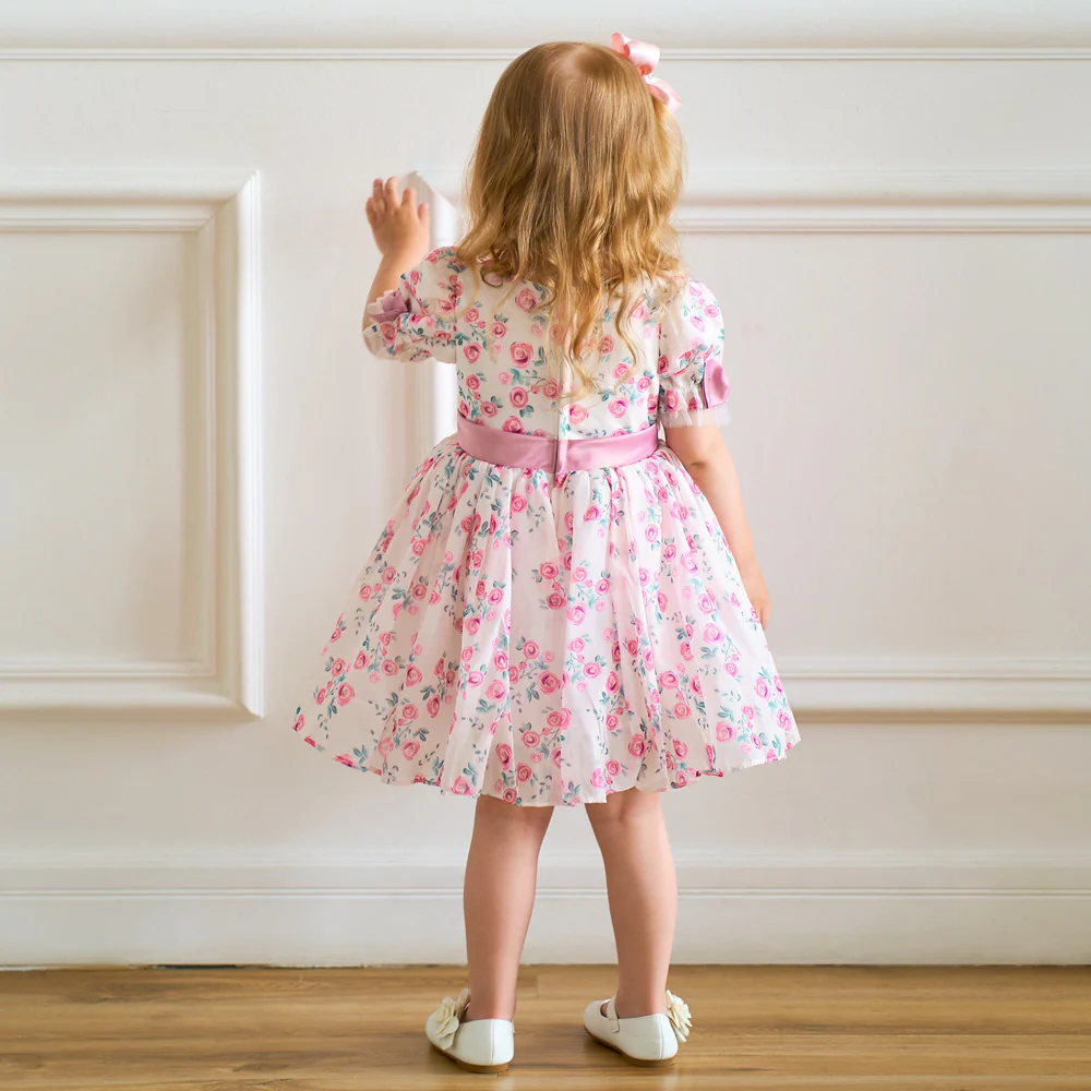 Ball Gown Scoop Puff Sleeves Ruched Flower Girl Dresses - Image 2