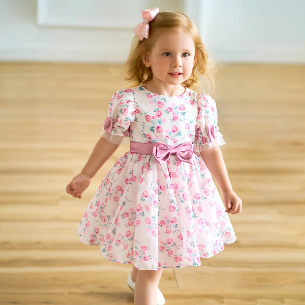 Ball Gown Scoop Puff Sleeves Ruched Flower Girl Dresses - Image 4