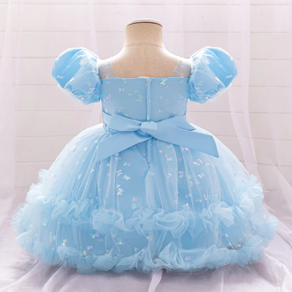 Ball Gown Scoop Puff Sleeves Tiered Flower Girl Dresses - Image 2