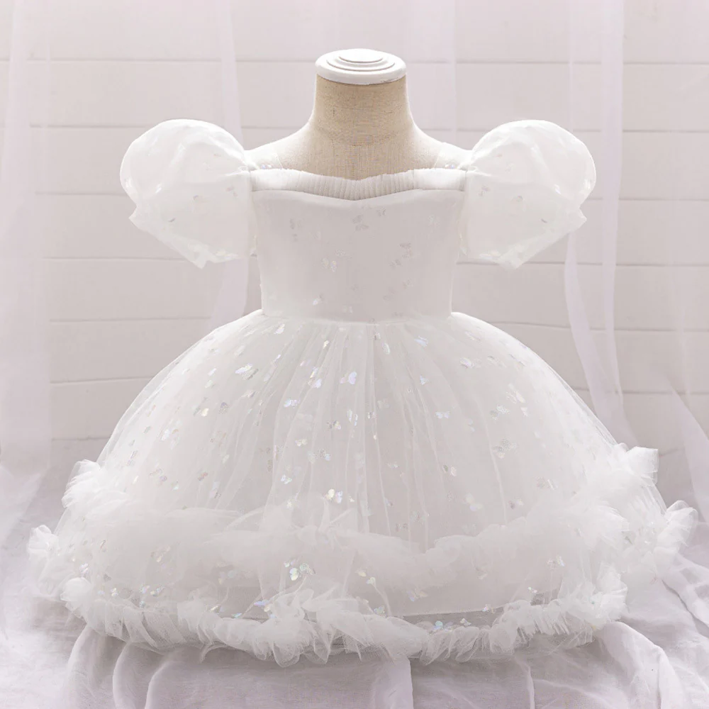 Ball Gown Scoop Puff Sleeves Tiered Flower Girl Dresses - Image 7