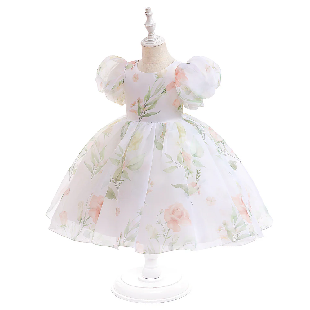 Ball Gown Scoop Short Sleeves Printed Floral Flower Girl Dresses - Image 6