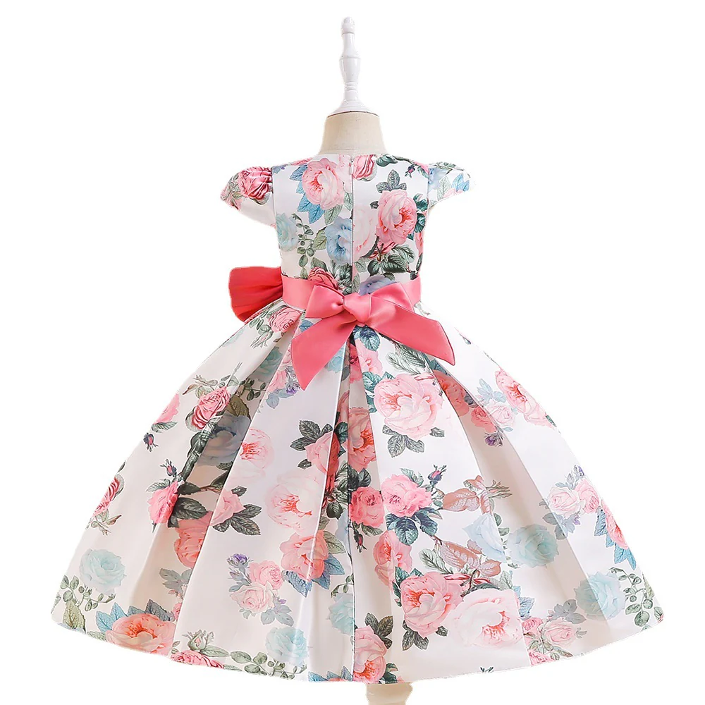 Ball Gown Scoop Sleeveless Satin Pleated Flower Girl Dresses with Printed Flowers & Bow(s) - Image 2