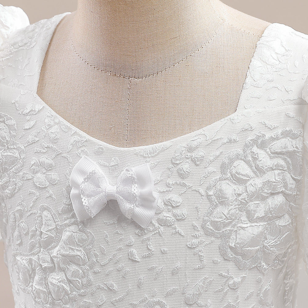 Ball Gown Square Neck Puff Sleeves Flower Girl Dresses with Ruched - Image 4