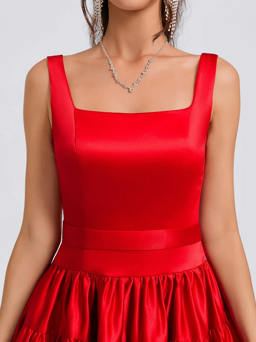 Ball Gown Square Neck Satin Short Homecoming Dresses with Pleats - Image 3