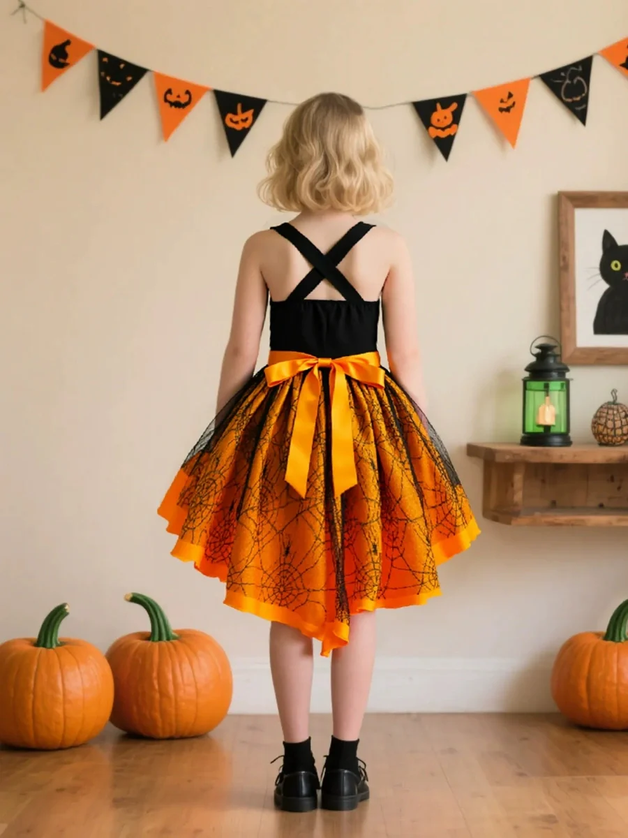 Ball Gown Square Neck Sleeveless Knee-Length Halloween Dresses for Girls With Pleats - Image 2