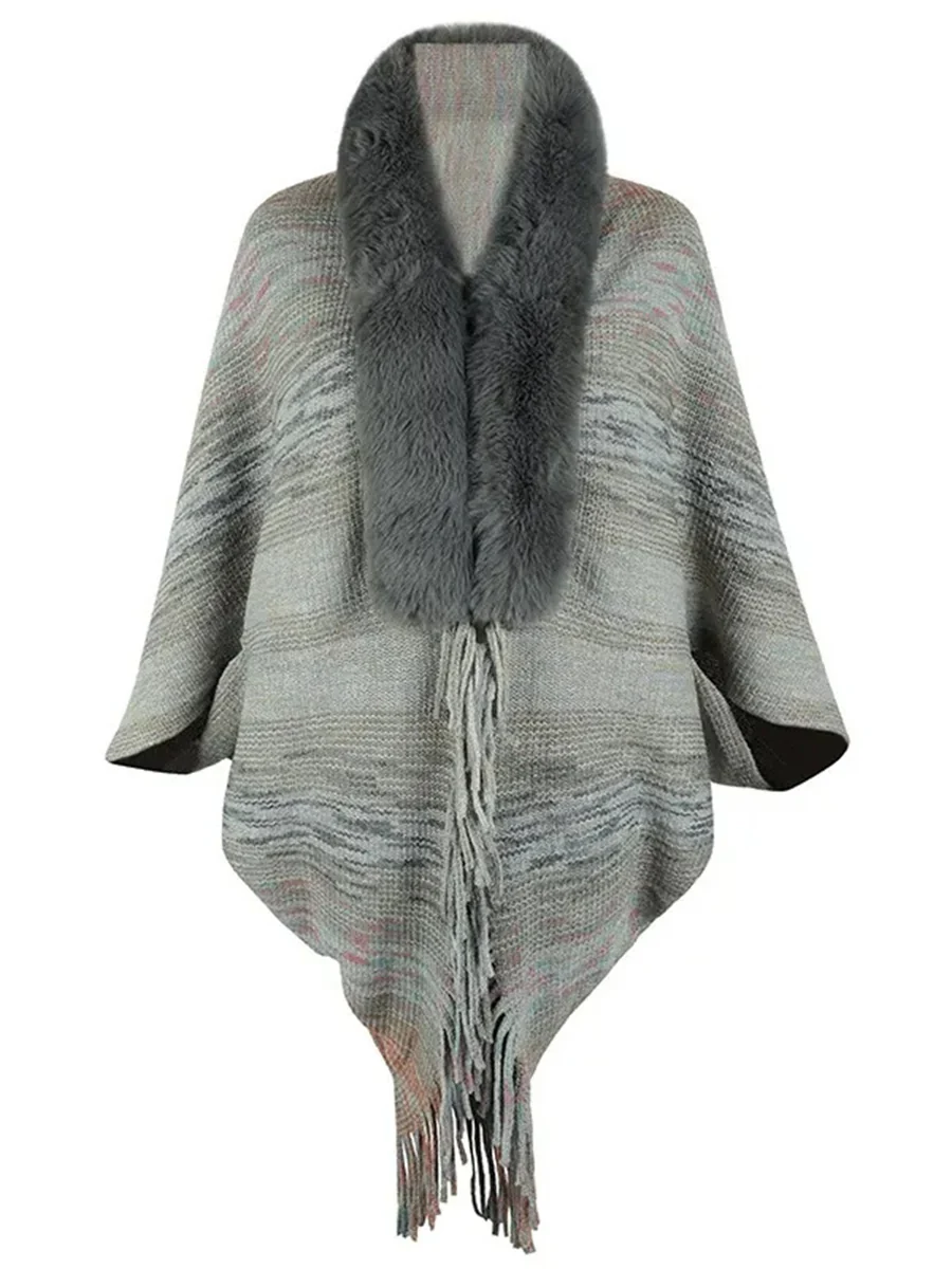 Chic Retro Striped Knitted Long Party Cape Shawl with Tassel for Women - Image 9