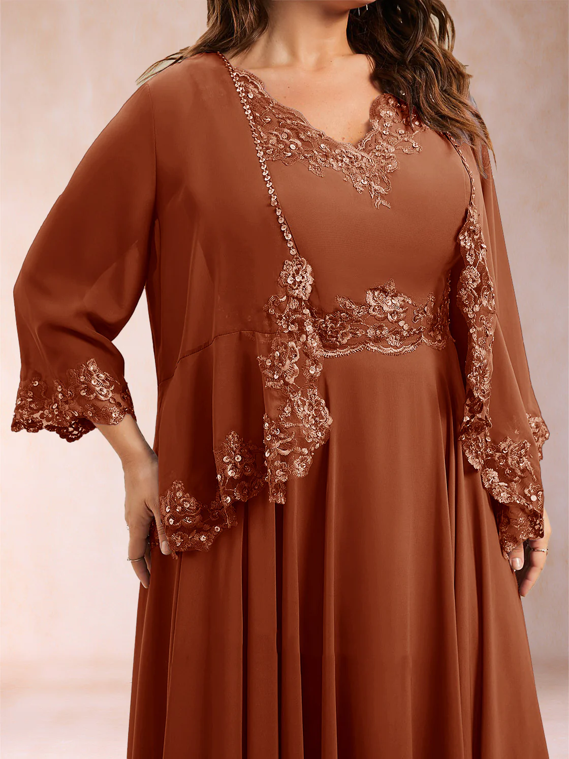 Chiffon 3/4 Sleeves Mother's Cardigan With Beading Appliques Lace - Image 10