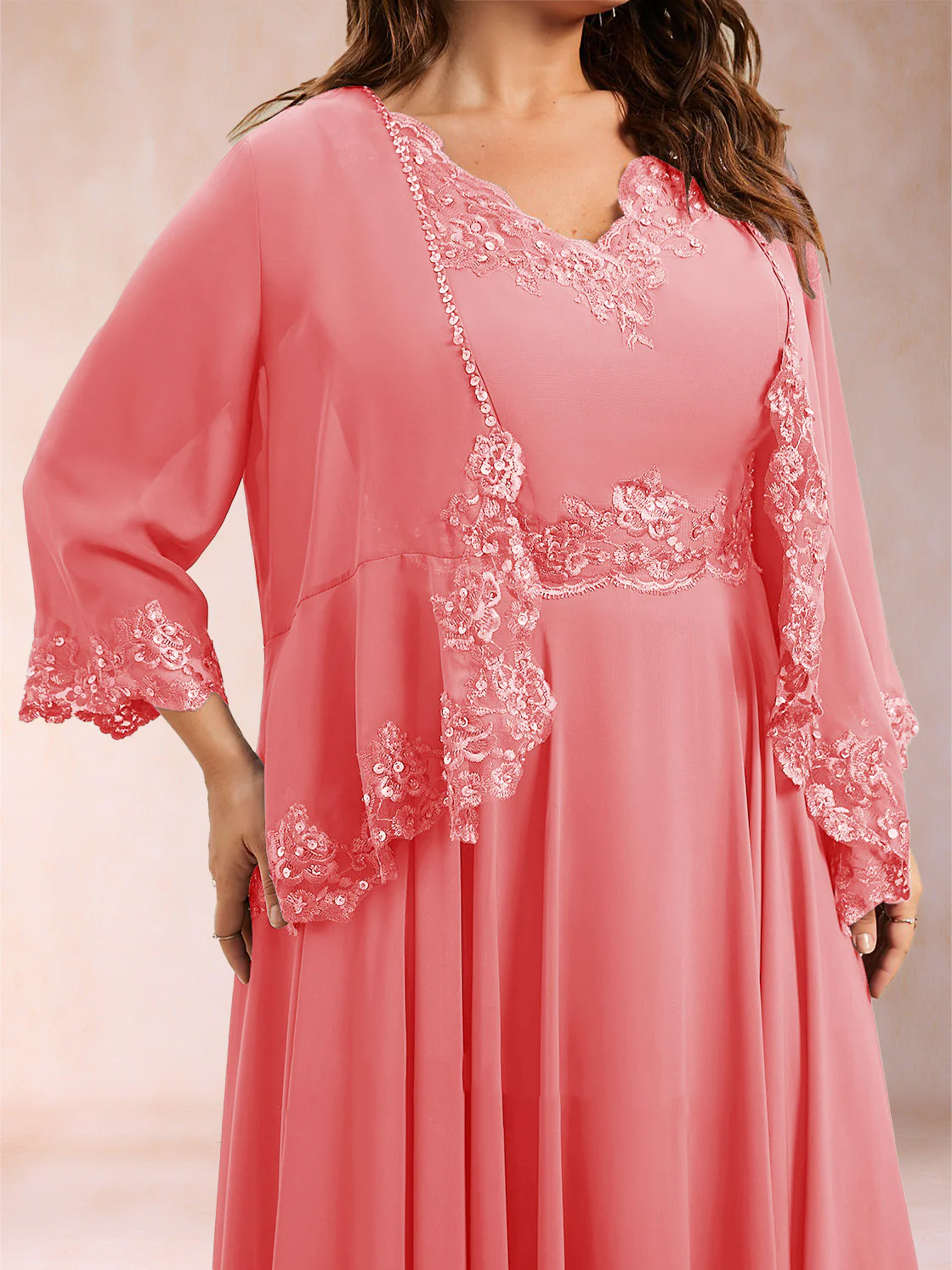 Chiffon 3/4 Sleeves Mother's Cardigan With Beading Appliques Lace - Image 13