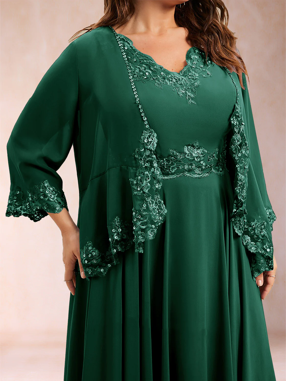 Chiffon 3/4 Sleeves Mother's Cardigan With Beading Appliques Lace - Image 21