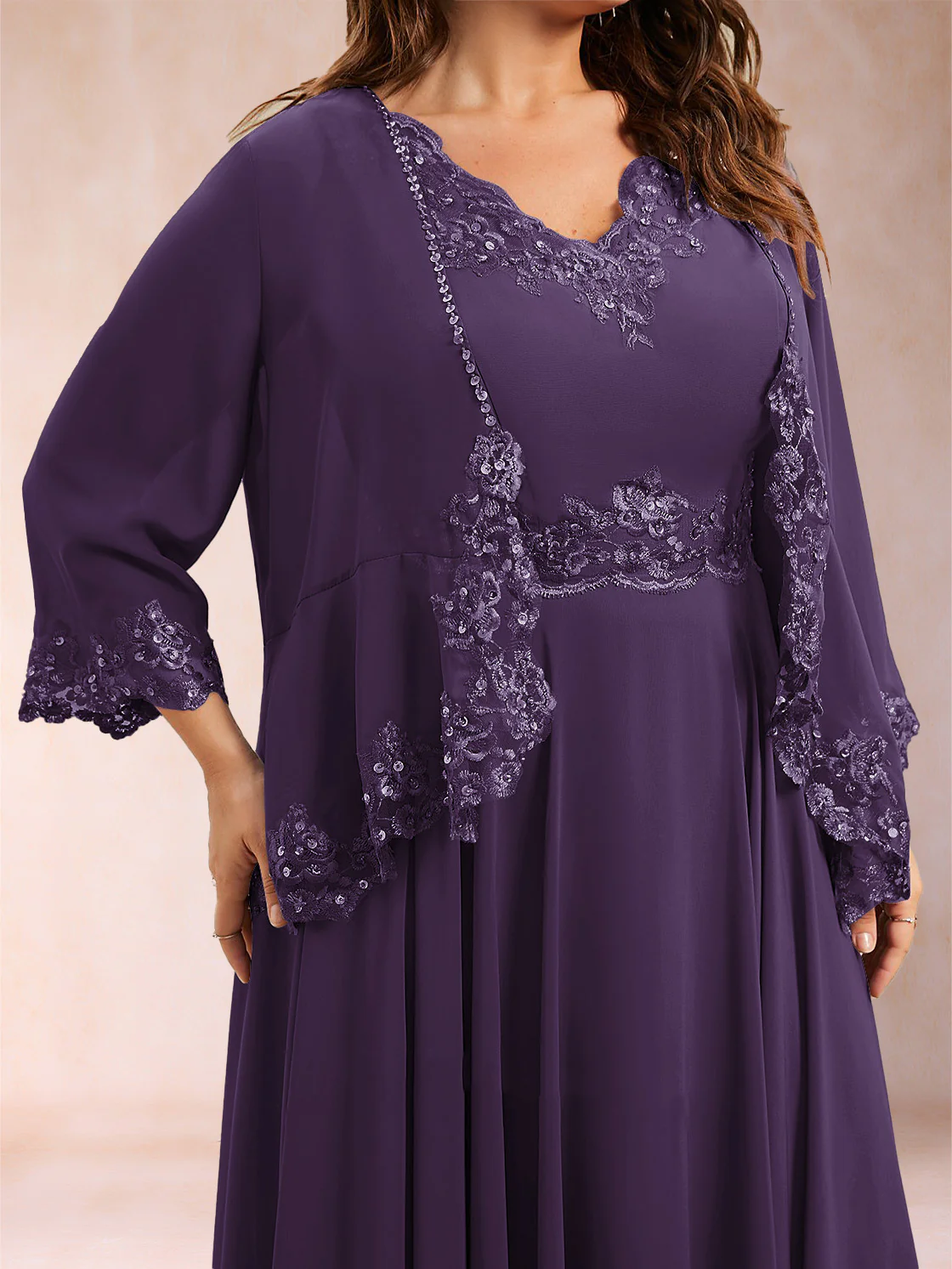 Chiffon 3/4 Sleeves Mother's Cardigan With Beading Appliques Lace - Image 26