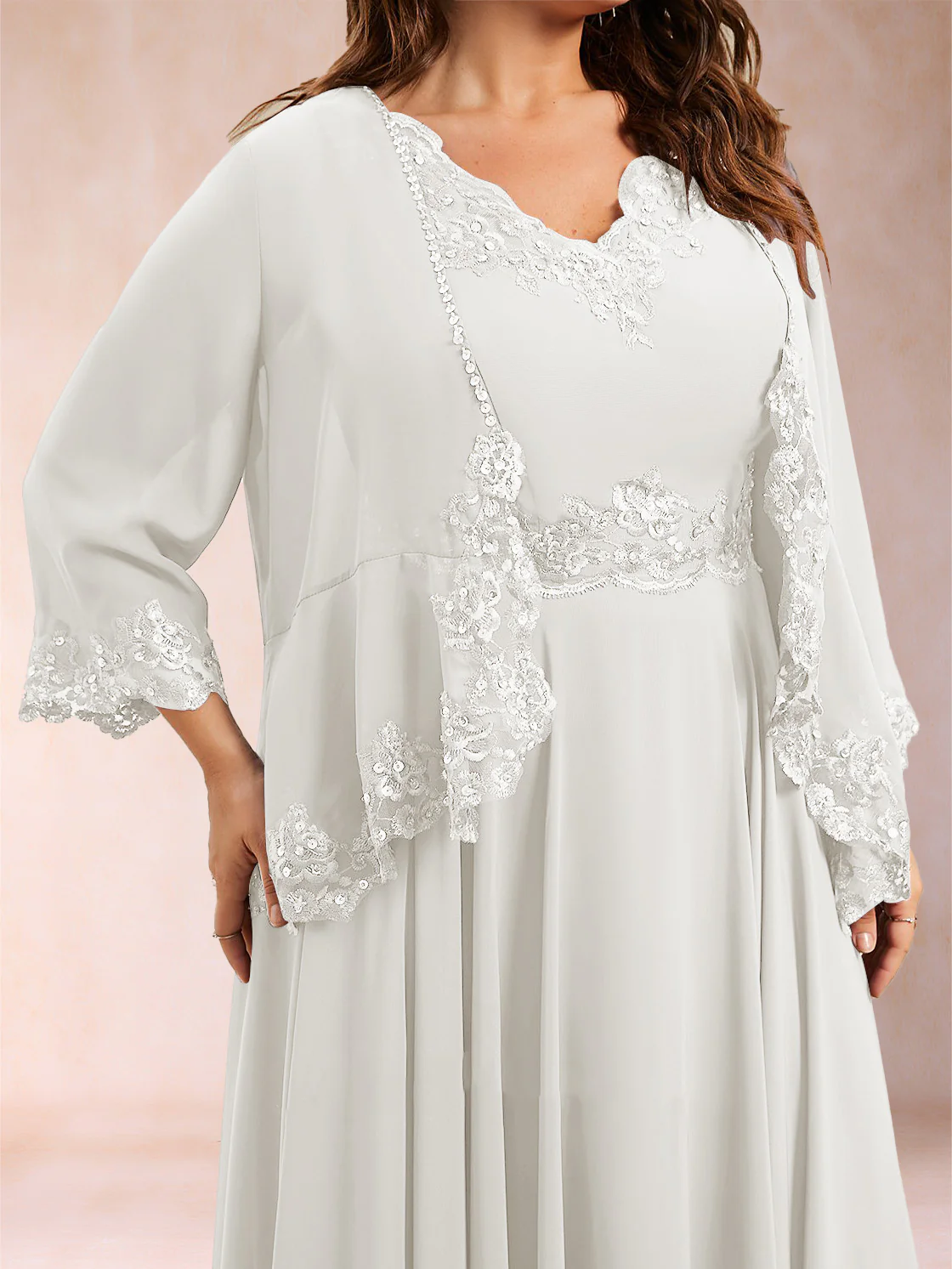 Chiffon 3/4 Sleeves Mother's Cardigan With Beading Appliques Lace - Image 30