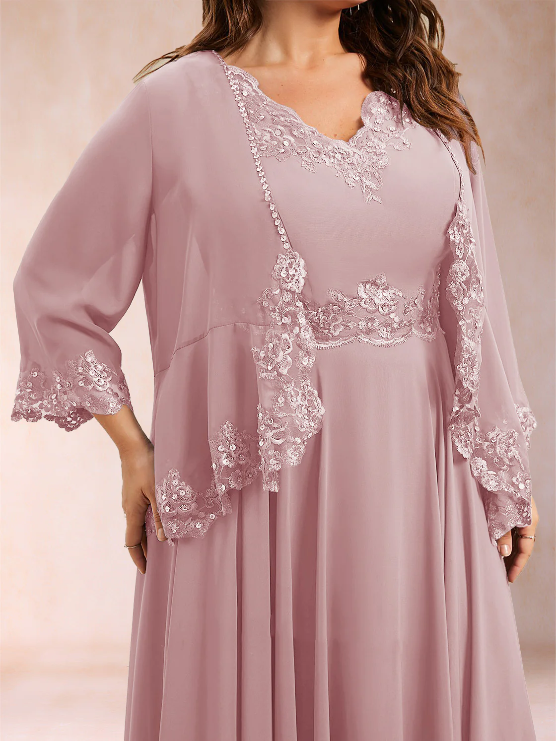 Chiffon 3/4 Sleeves Mother's Cardigan With Beading Appliques Lace - Image 40