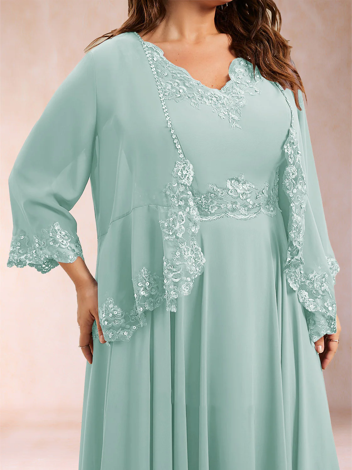 Chiffon 3/4 Sleeves Mother's Cardigan With Beading Appliques Lace - Image 42