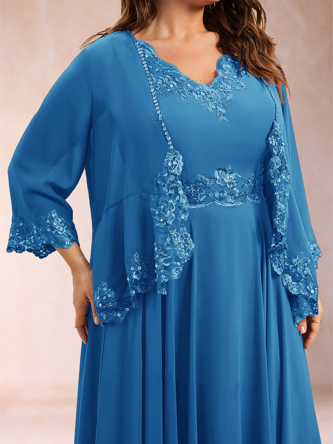 Chiffon 3/4 Sleeves Mother's Cardigan With Beading Appliques Lace - Image 46
