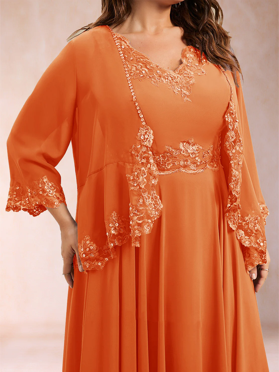 Chiffon 3/4 Sleeves Mother's Cardigan With Beading Appliques Lace - Image 49