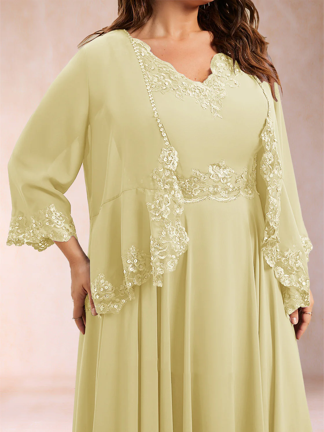 Chiffon 3/4 Sleeves Mother's Cardigan With Beading Appliques Lace - Image 73