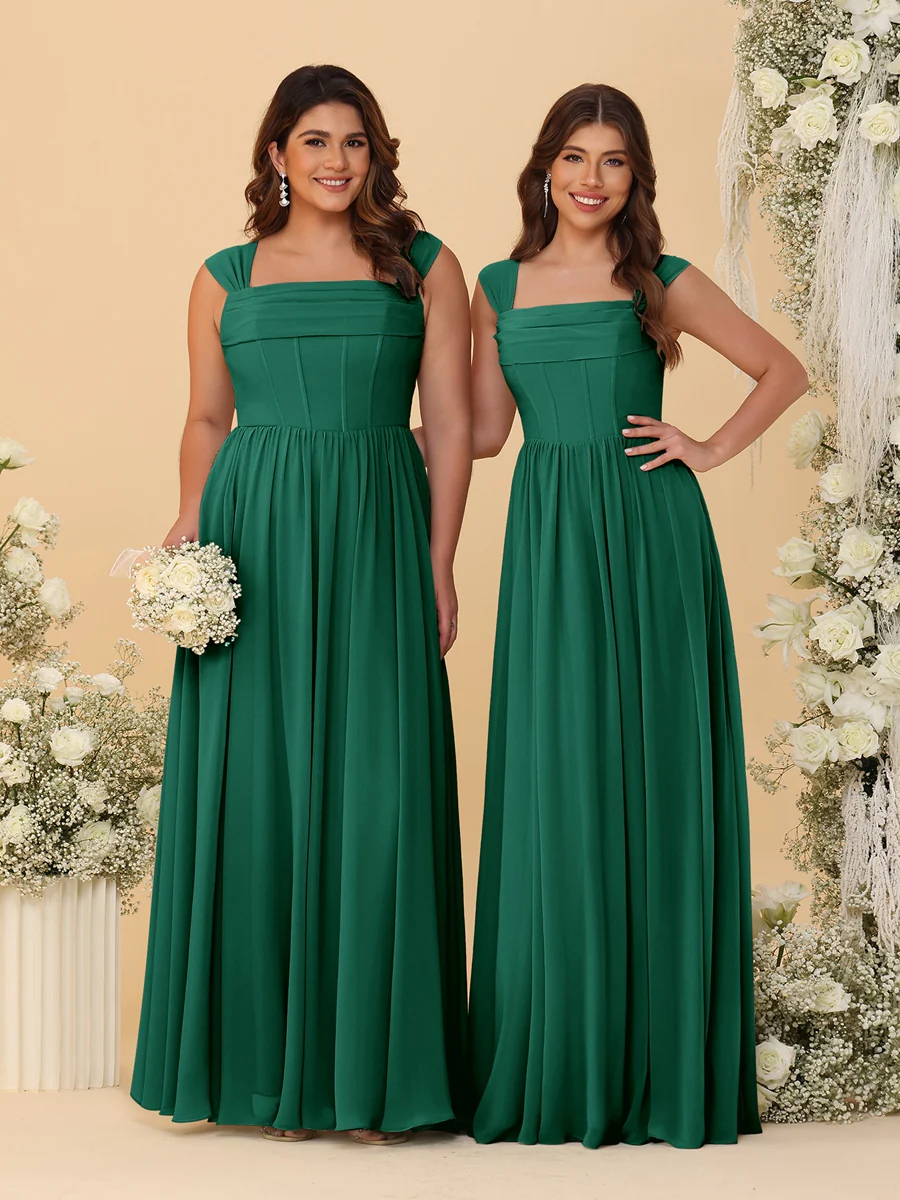 Chiffon A-Line/Princess Square Neck Sleeveless Bridesmaid Dresses with Pleats - Image 16