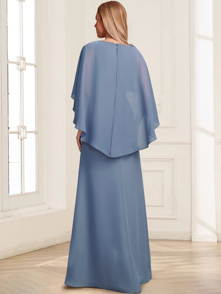 Chiffon A-Line V-Neck Floor-Length Mother Of The Bride Dresses With 3D Floral & Ruffles - Image 2
