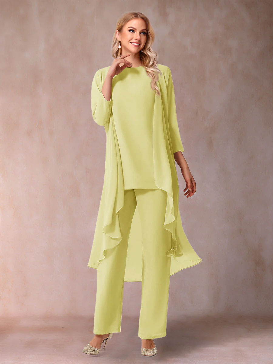 Chiffon Scoop 3/4 Sleeves 3 Pieces Pantsuits with Ruched & Jacket - Image 14