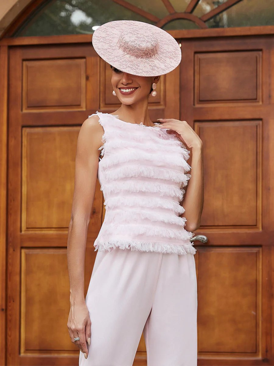Chiffon Scoop Long Sleeves 3 Pieces Pantsuits with Ruffles & Jacket - Image 6