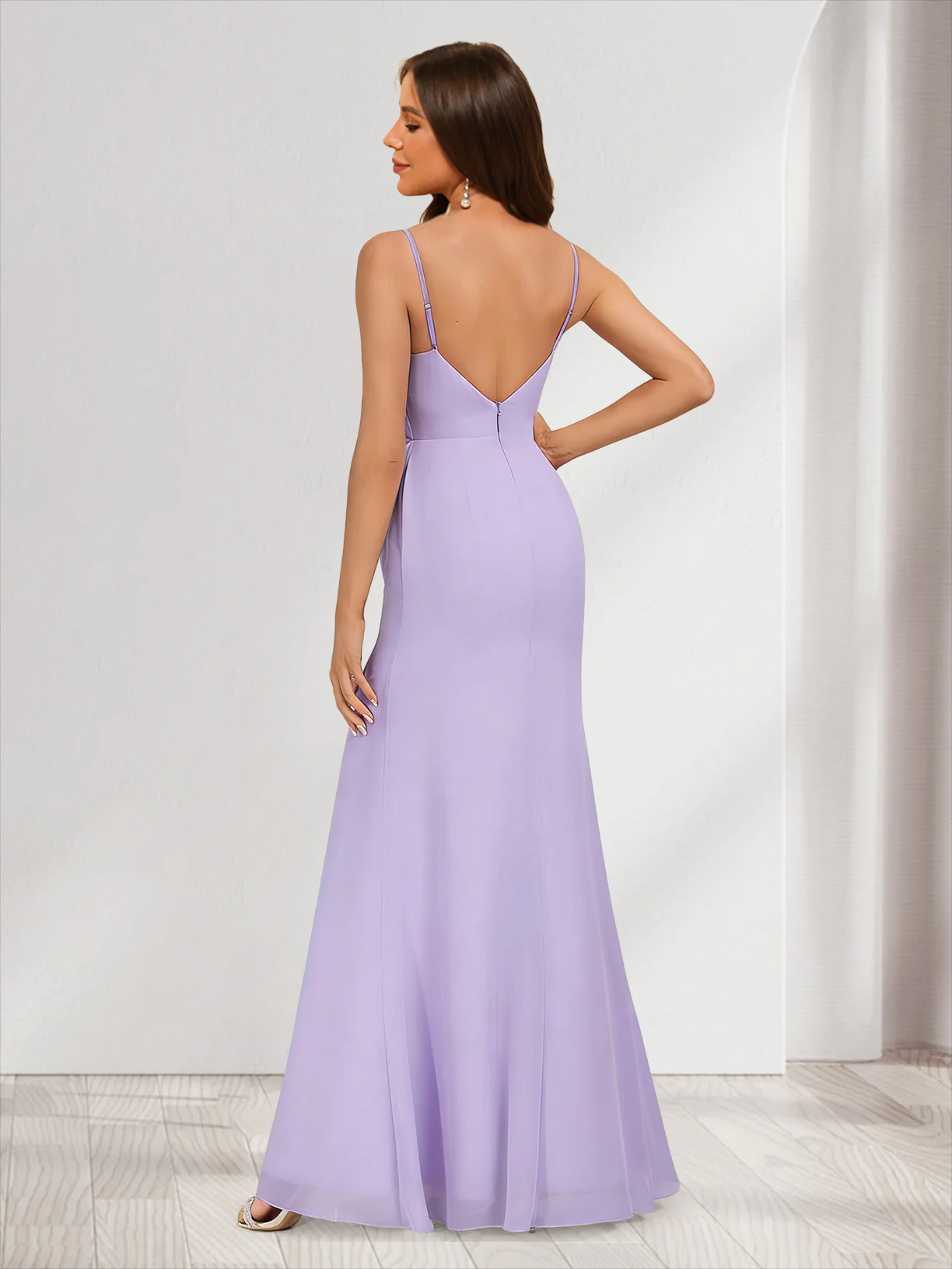 Chiffon Trumpet/Mermaid V-Neck Sleeveless Bridesmaid Dresses with Split Side & Ruffles - Image 2