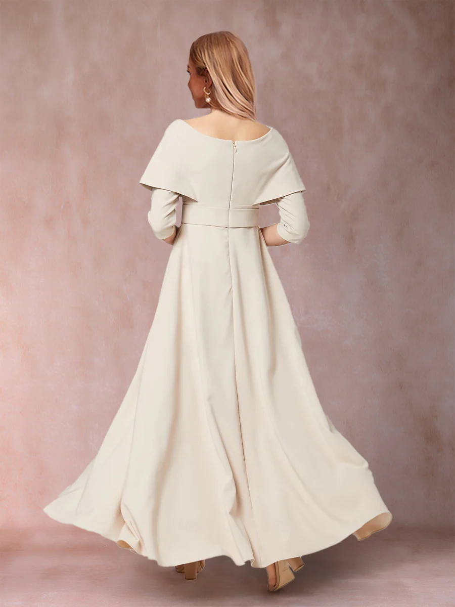 Chiffon V-Neck 3/4 Sleeves Floor-Length Pleated Mother of the Bride Pantsuits with Sash - Image 2