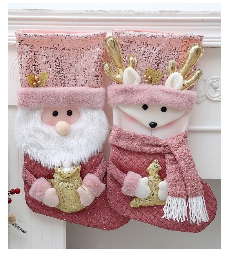 Classic Personalised 3D Decorate Christmas Stocking with Sequined Plush Decorations - Image 3