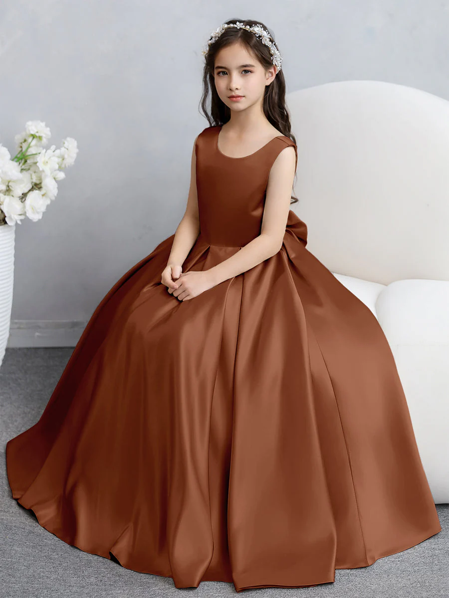Crew Neck Satin Flower Girl Dresses with Bowknot - Image 10
