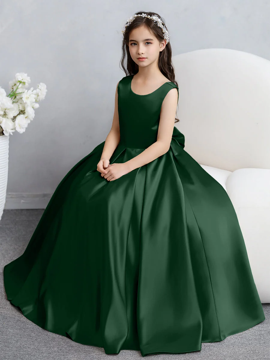 Crew Neck Satin Flower Girl Dresses with Bowknot - Image 12