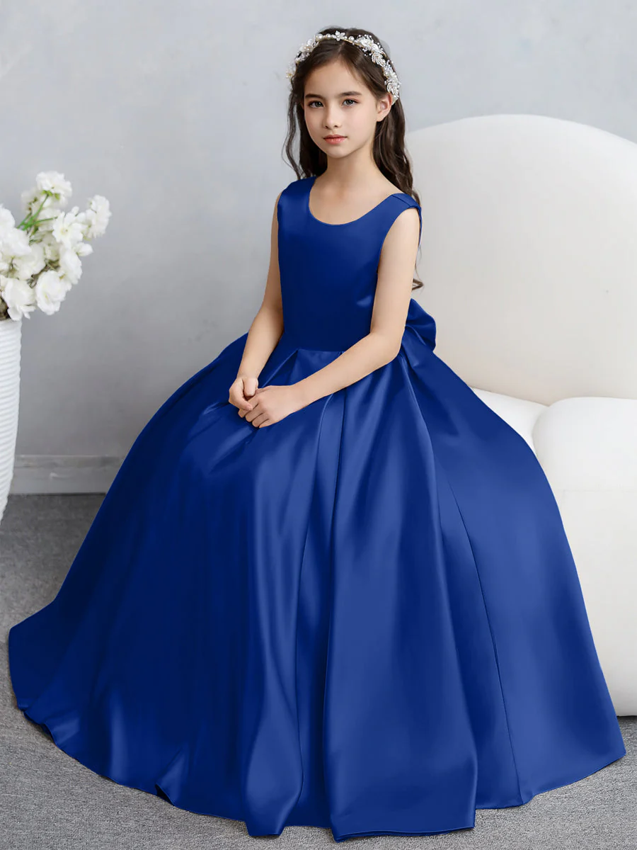Crew Neck Satin Flower Girl Dresses with Bowknot - Image 54