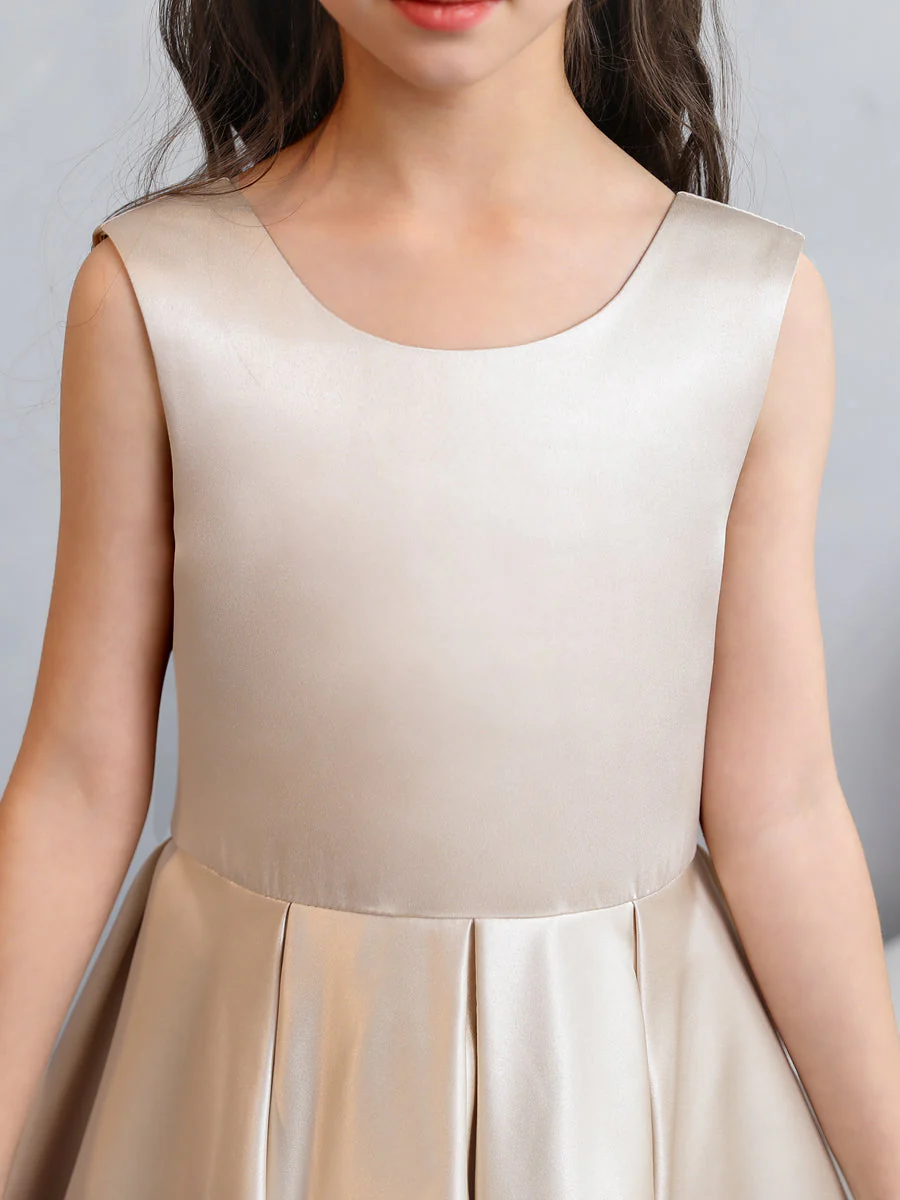 Crew Neck Satin Flower Girl Dresses with Bowknot - Image 6