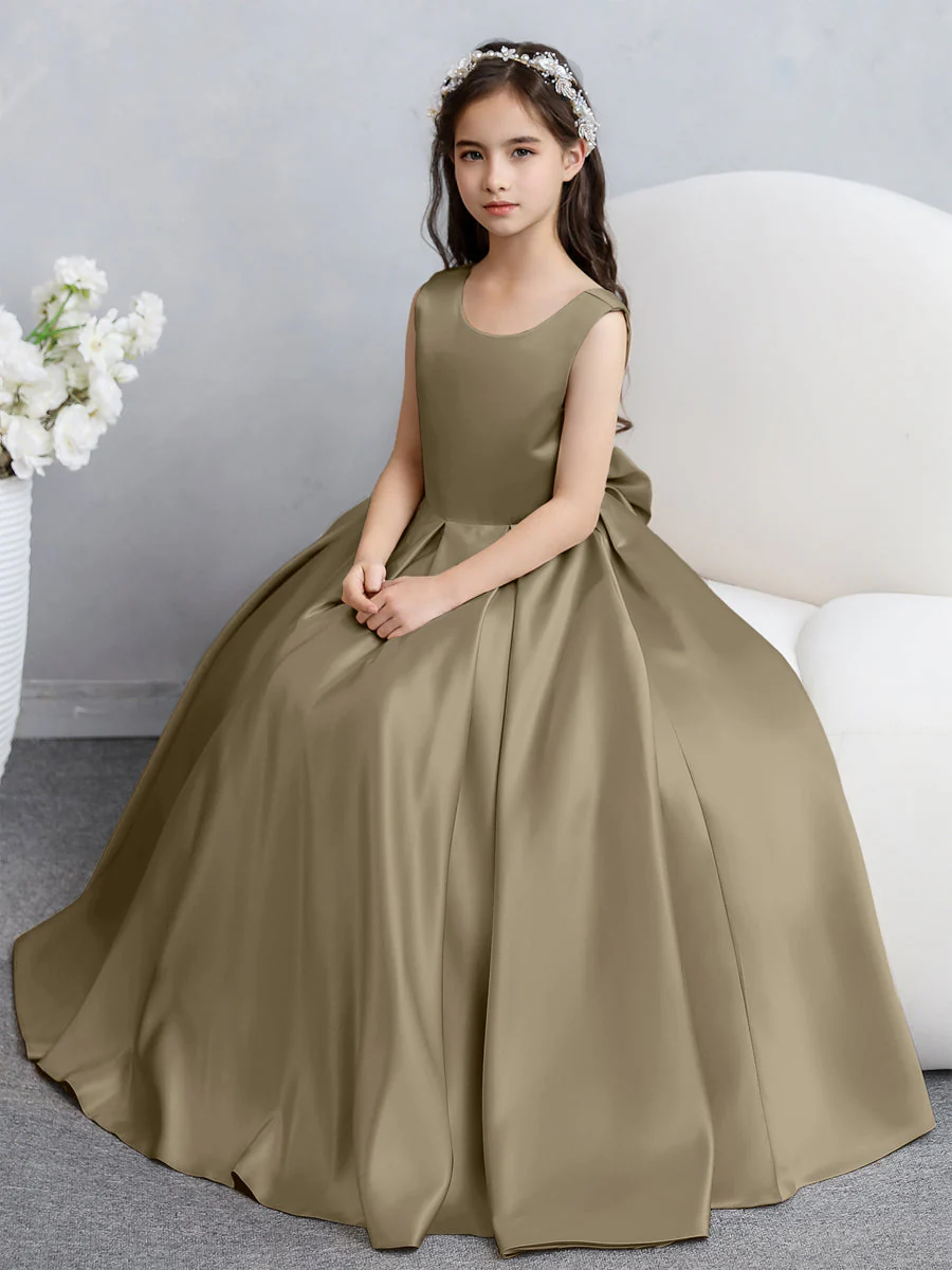 Crew Neck Satin Flower Girl Dresses with Bowknot - Image 72
